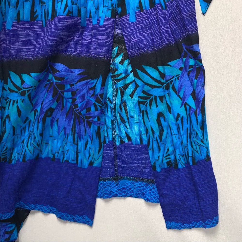 Vintage Beachy Wrap Dress Women’s 8 Blue Palm Pattern Short Sleeve Resortwear - Picture 5 of 10